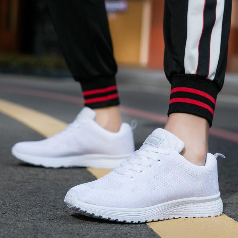 Unisex White Sneakers Mesh Sports Trainers Running Summer Mens Flat Casual Sport Shoes Casual Sports Tennis Road Sneakers Comfortable Modern Design Stevvex