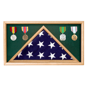 Army Oak Flag Memorial Display Case, Rectangle case With Medal & Flag The Military Gift Store