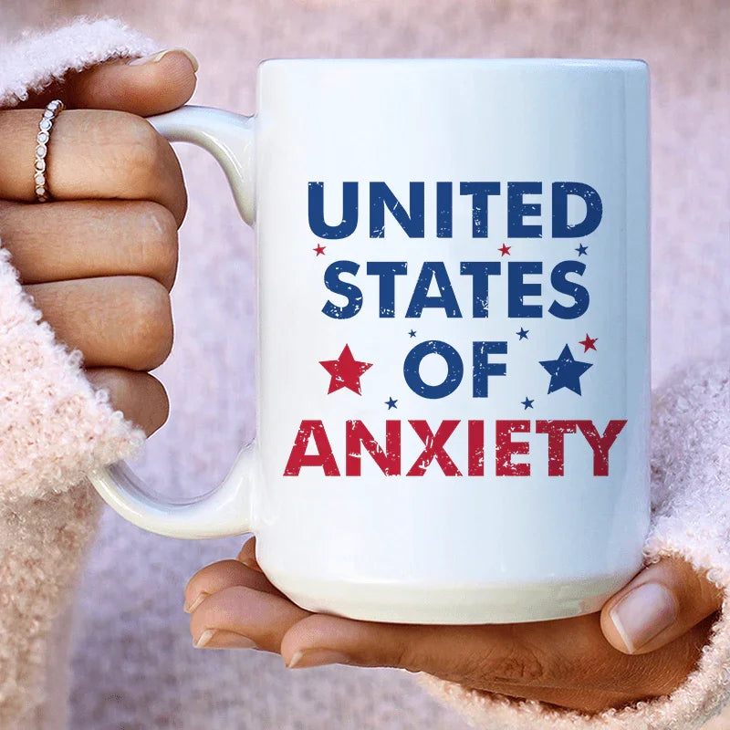 United States Of Anxiety Ceramic Mug 15 oz Peachy Sunday