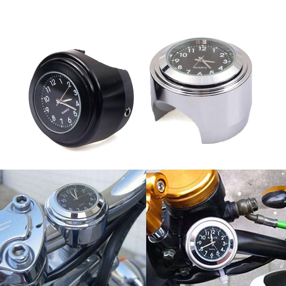 Universal 7/8" Waterproof Chrome Motorcycle Bike Handlebar Mount Quartz Clock Motorcycle Handlebar Clock, Motorcycle Modification Handlebar Mount Waterproof Quartz Clock Watch Accessories Watch Aluminum Luminous Clock Moto Black Stevvex