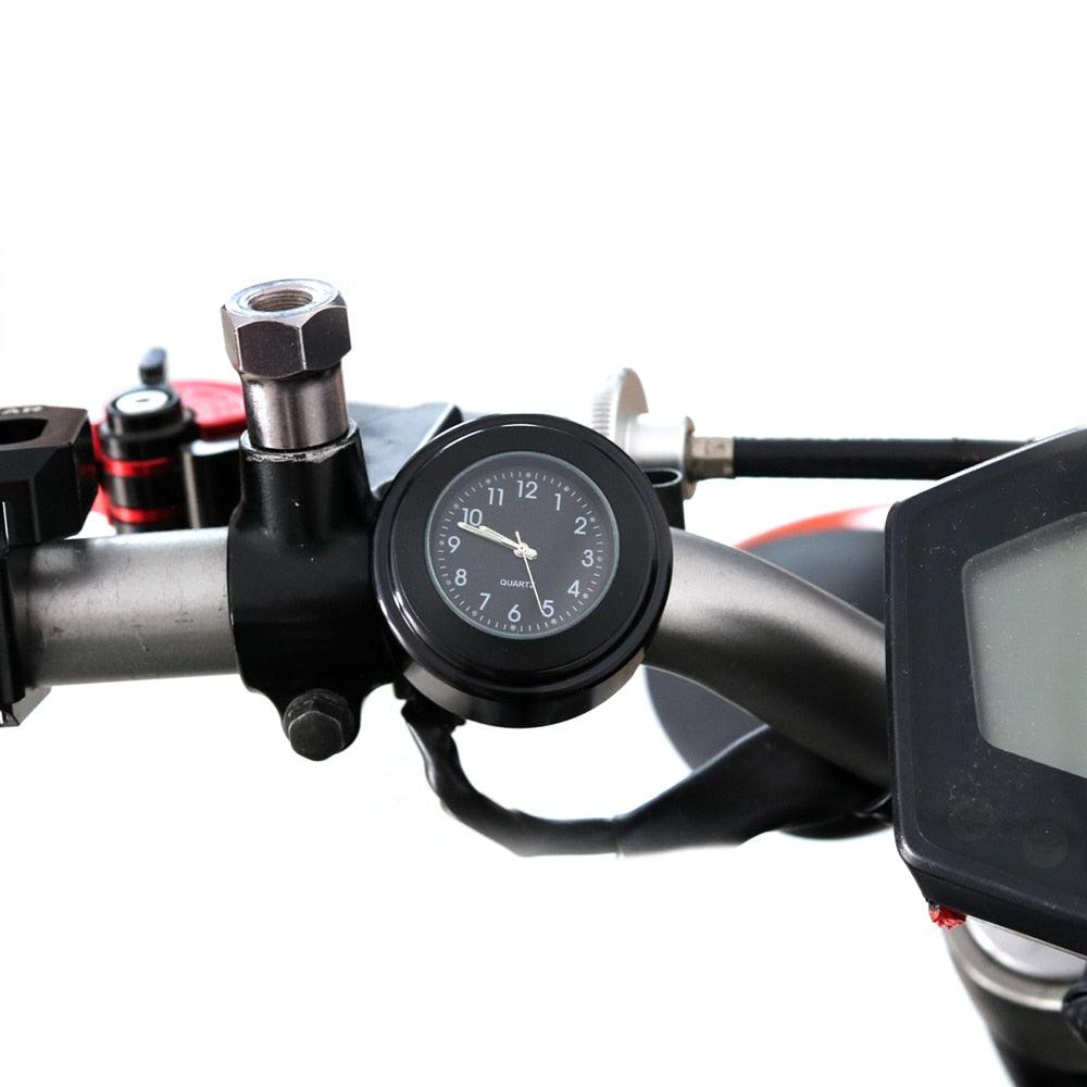 Universal 7/8" Waterproof Chrome Motorcycle Bike Handlebar Mount Quartz Clock Motorcycle Handlebar Clock, Motorcycle Modification Handlebar Mount Waterproof Quartz Clock Watch Accessories Watch Aluminum Luminous Clock Moto Black Stevvex