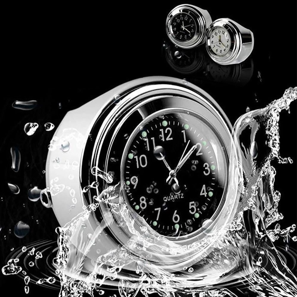 Universal 7/8" Waterproof Chrome Motorcycle Bike Handlebar Mount Quartz Clock Motorcycle Handlebar Clock, Motorcycle Modification Handlebar Mount Waterproof Quartz Clock Watch Accessories Watch Aluminum Luminous Clock Moto Black Stevvex