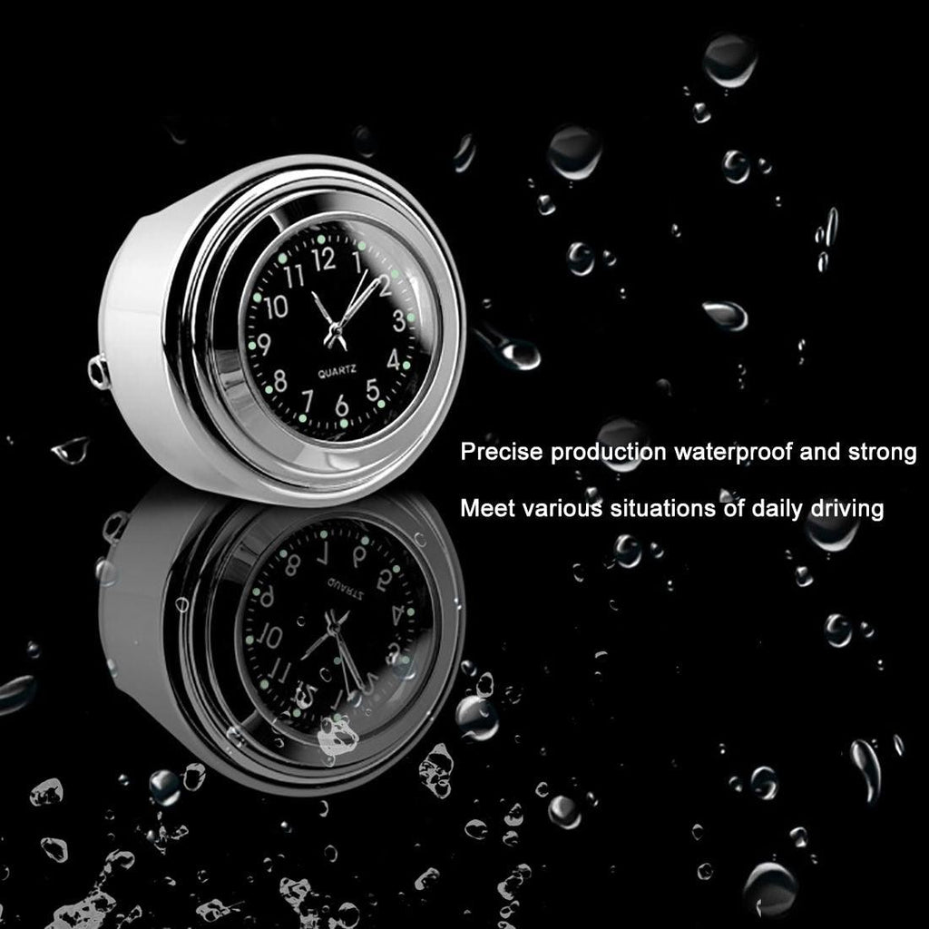 Universal 7/8" Waterproof Chrome Motorcycle Bike Handlebar Mount Quartz Clock Motorcycle Handlebar Clock, Motorcycle Modification Handlebar Mount Waterproof Quartz Clock Watch Accessories Watch Aluminum Luminous Clock Moto Black Stevvex