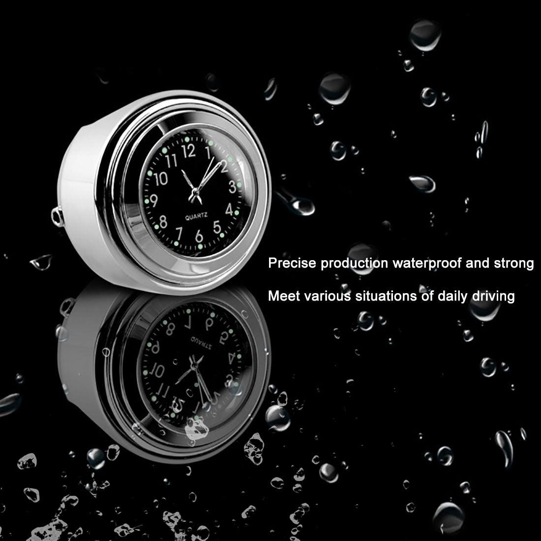 Universal 7/8" Waterproof Chrome Motorcycle Bike Handlebar Mount Quartz Clock Motorcycle Handlebar Clock, Motorcycle Modification Handlebar Mount Waterproof Quartz Clock Watch Accessories Watch Aluminum Luminous Clock Moto Black Stevvex
