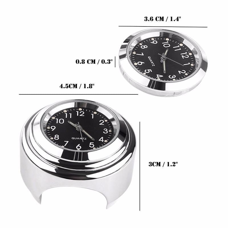 Universal 7/8" Waterproof Chrome Motorcycle Bike Handlebar Mount Quartz Clock Motorcycle Handlebar Clock, Motorcycle Modification Handlebar Mount Waterproof Quartz Clock Watch Accessories Watch Aluminum Luminous Clock Moto Black Stevvex