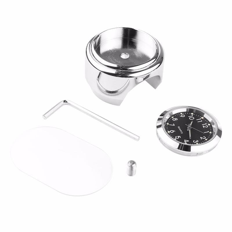 Universal 7/8" Waterproof Chrome Motorcycle Bike Handlebar Mount Quartz Clock Motorcycle Handlebar Clock, Motorcycle Modification Handlebar Mount Waterproof Quartz Clock Watch Accessories Watch Aluminum Luminous Clock Moto Black Stevvex