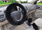 Universal Cute and Stylish Fluffy Fur Steering Wheel Cover Steering-wheel Plush Car Steering Wheel Warm Soft Fur Fuzzy Steering Wheel Covers Winter Faux fur Hand Brake & Gear Cover Set Car Interior Accessories Fuzzy Steering Wheel Cover for Women Stevvex