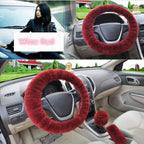 Universal Cute and Stylish Fluffy Fur Steering Wheel Cover Steering-wheel Plush Car Steering Wheel Warm Soft Fur Fuzzy Steering Wheel Covers Winter Faux fur Hand Brake & Gear Cover Set Car Interior Accessories Fuzzy Steering Wheel Cover for Women Stevvex