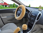 Universal Cute and Stylish Fluffy Fur Steering Wheel Cover Steering-wheel Plush Car Steering Wheel Warm Soft Fur Fuzzy Steering Wheel Covers Winter Faux fur Hand Brake & Gear Cover Set Car Interior Accessories Fuzzy Steering Wheel Cover for Women Stevvex