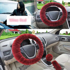 Universal Cute and Stylish Fluffy Fur Steering Wheel Cover Steering-wheel Plush Car Steering Wheel Warm Soft Fur Fuzzy Steering Wheel Covers Winter Faux fur Hand Brake & Gear Cover Set Car Interior Accessories Fuzzy Steering Wheel Cover for Women Stevvex