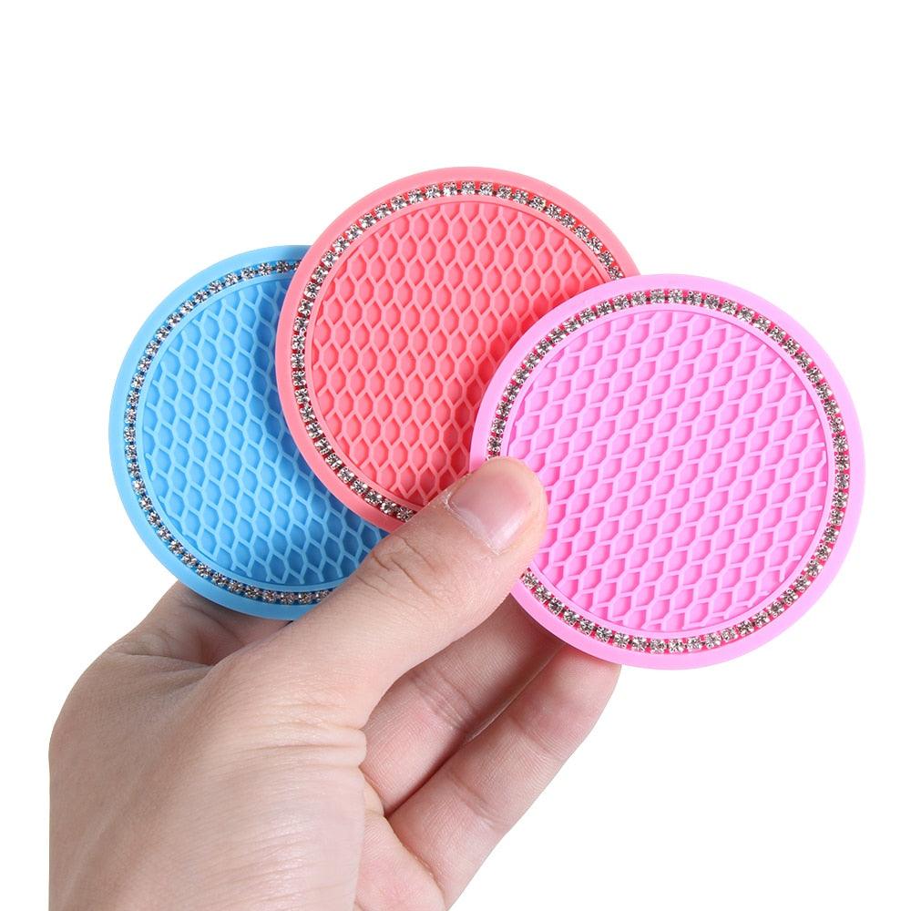 Universal Vehicle Bling Cup Holder Bling Glitter Acrylic Diamond Car Coaster PVC Travel Auto Cup Mats Insert Coaster Anti Slip Crystal Vehicle Bling Car Coasters Pink PVC Travel Auto Cup Holder Insert Coaster Anti Slip Crystal Vehicle Interior Accessories Stevvex