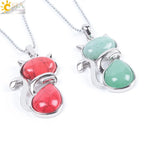 Cat Shape Natural Stone Necklaces With Beads Chain
