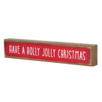 Holly Jolly Christmas Wooden Shelf Sitter Sign Holiday Mantel Shelf Decor Rustic Farmhouse BandsCo Straps