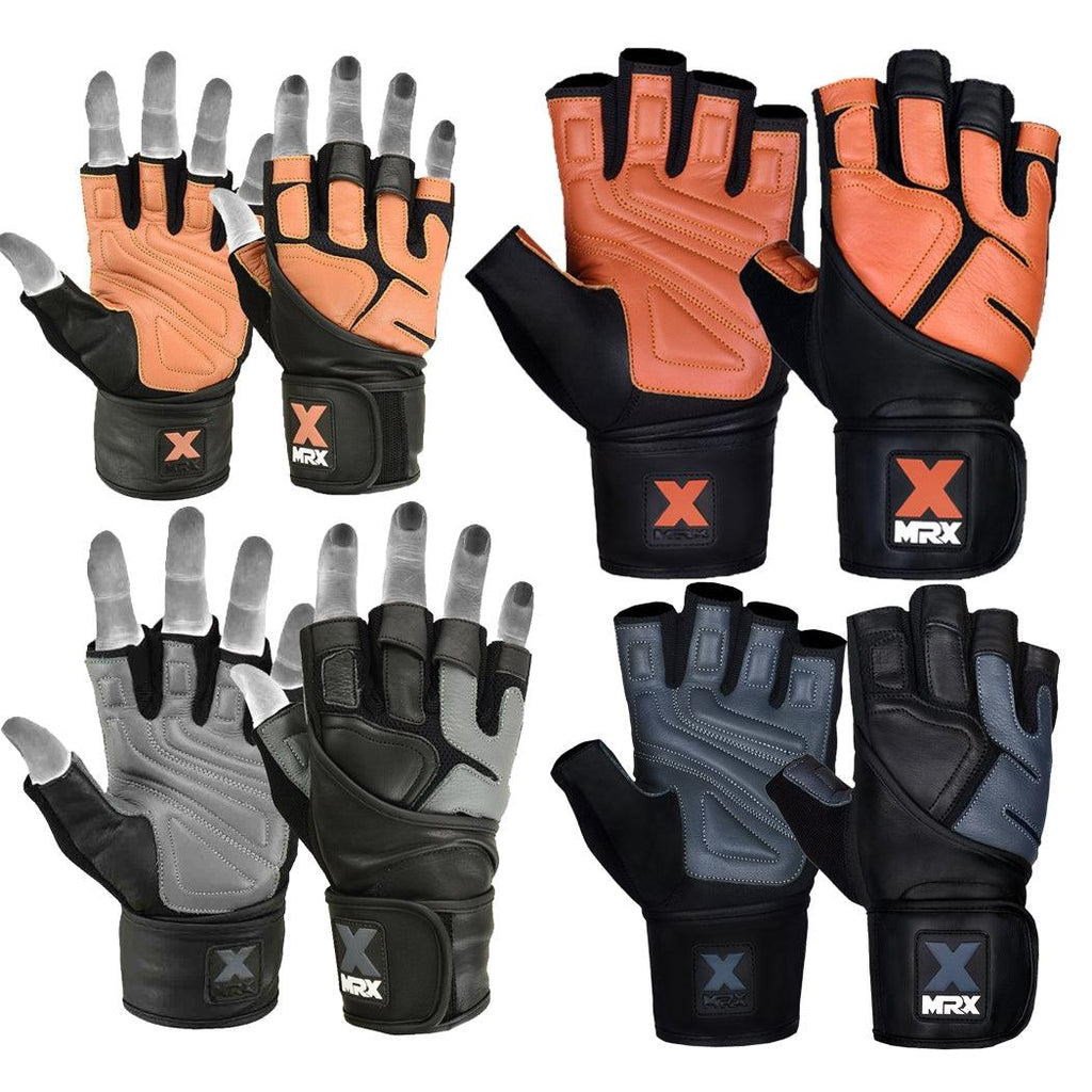 Mrx Men's Weight Lifting Pro Leather Gloves 18 Inches Long Wrist Strap MRX Products
