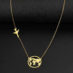 Stainless Steel Necklaces Airplane Globe Map Traveler Pendants Fashion