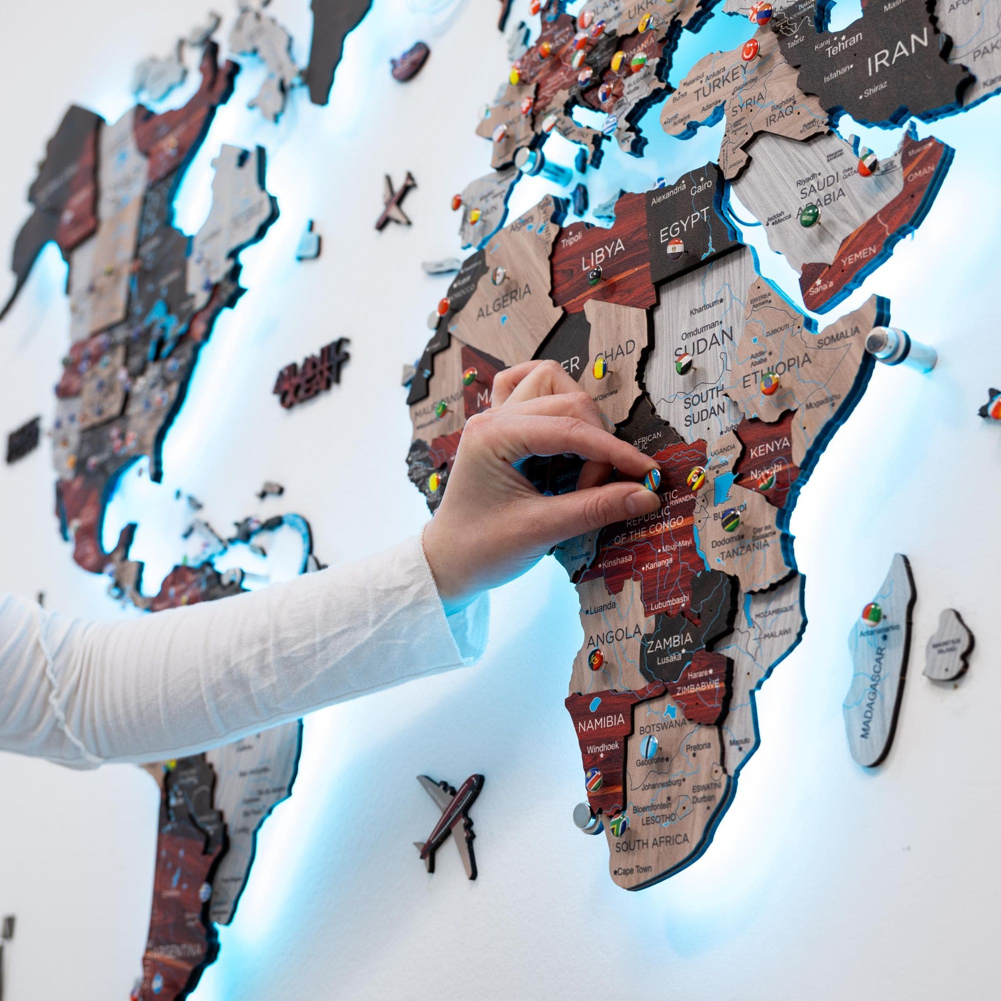 3D LED / LUMINOUS Wooden World Map 3.0 Urban - SJB-DIAMOND ELITES