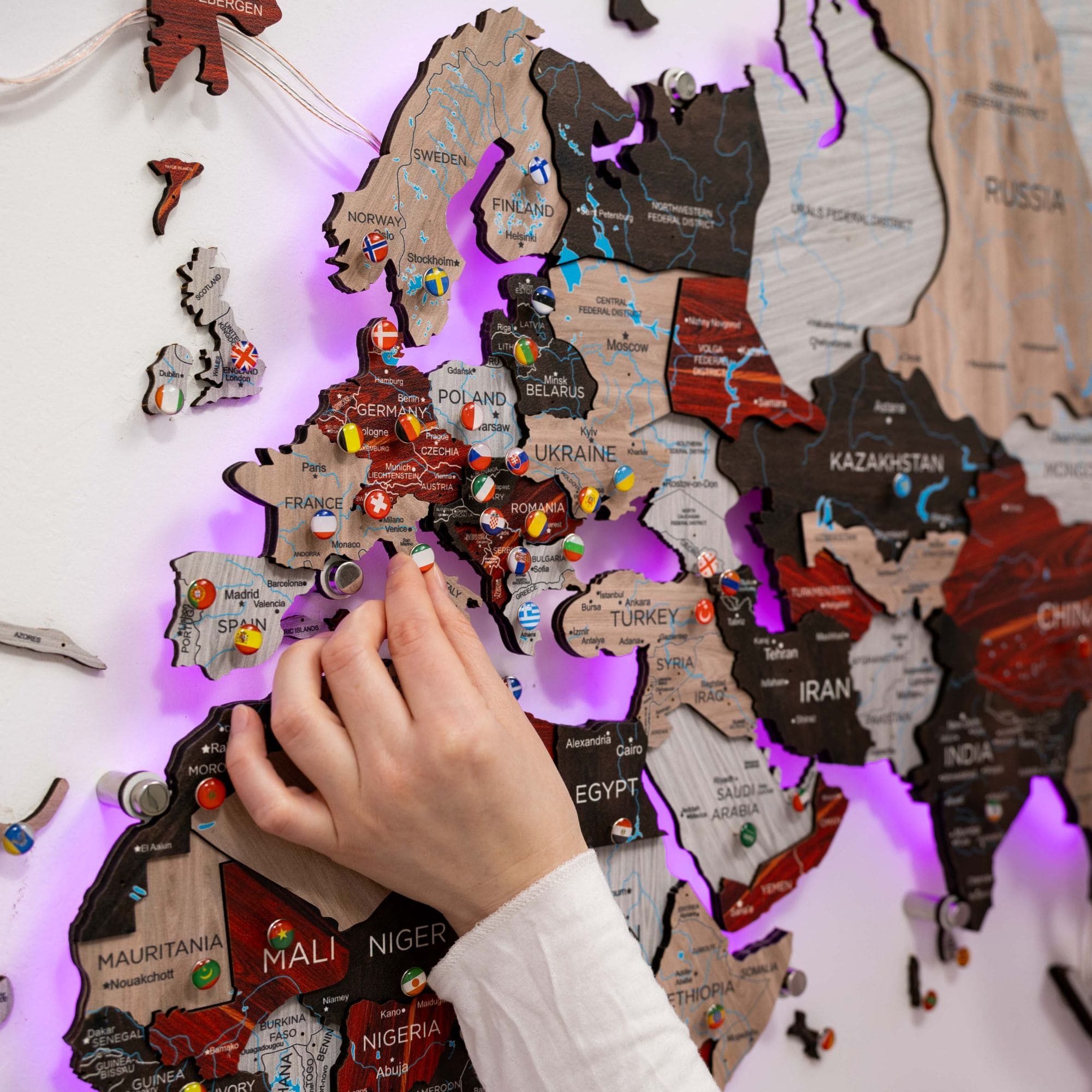 3D LED / LUMINOUS Wooden World Map 3.0 Urban - SJB-DIAMOND ELITES