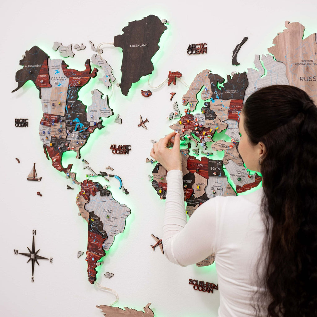 3D LED / LUMINOUS Wooden World Map 3.0 Urban - SJB-DIAMOND ELITES
