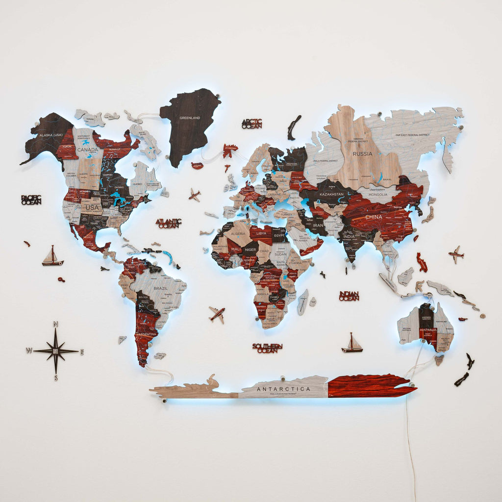 3D LED / LUMINOUS Wooden World Map 3.0 Urban - SJB-DIAMOND ELITES