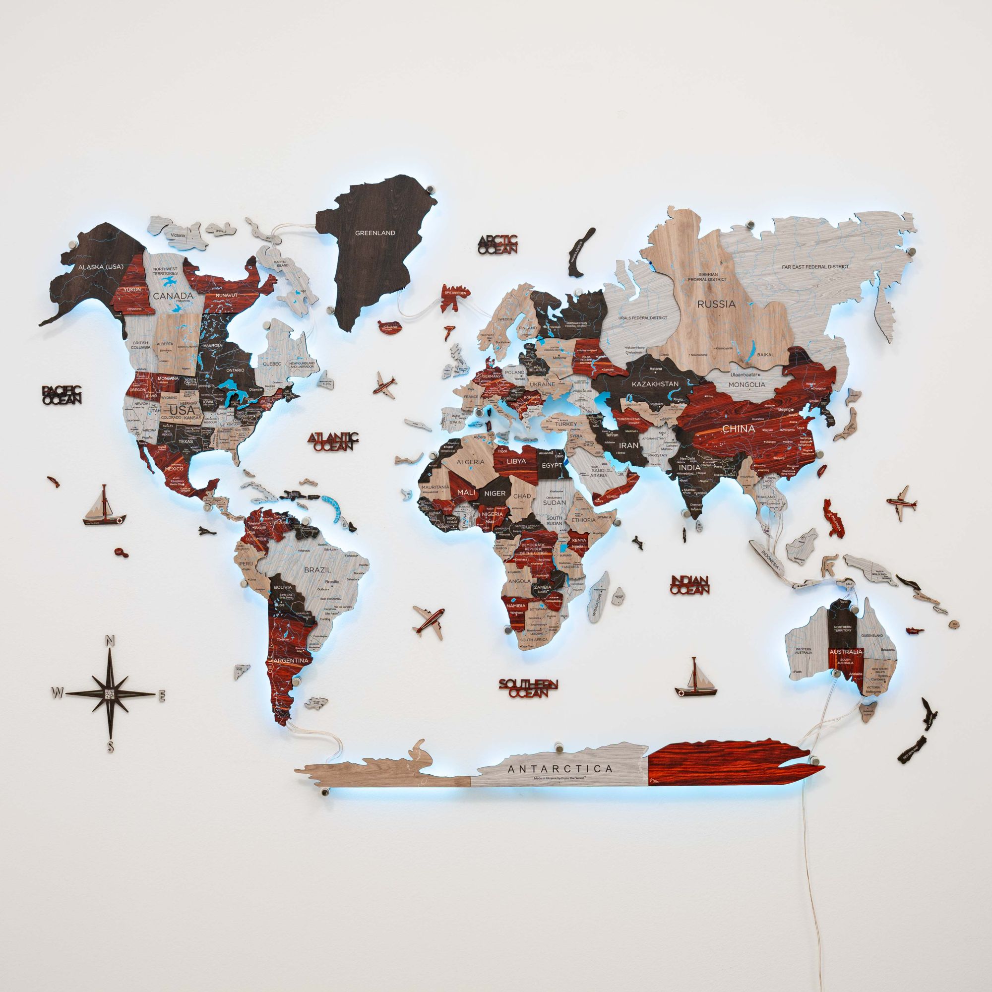 3D LED / LUMINOUS Wooden World Map 3.0 Urban - SJB-DIAMOND ELITES