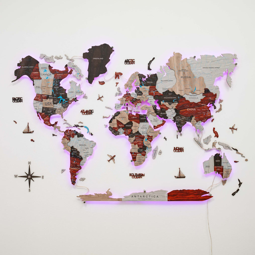 3D LED / LUMINOUS Wooden World Map 3.0 Urban - SJB-DIAMOND ELITES