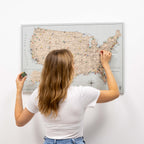 Wooden Canvas USA Map - Antique