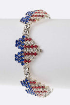 USA Flag Rhinestone Heart Cuff Bracelet Patriotic Sparkle