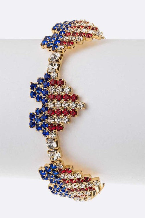 USA Flag Rhinestone Heart Cuff Bracelet Patriotic Sparkle