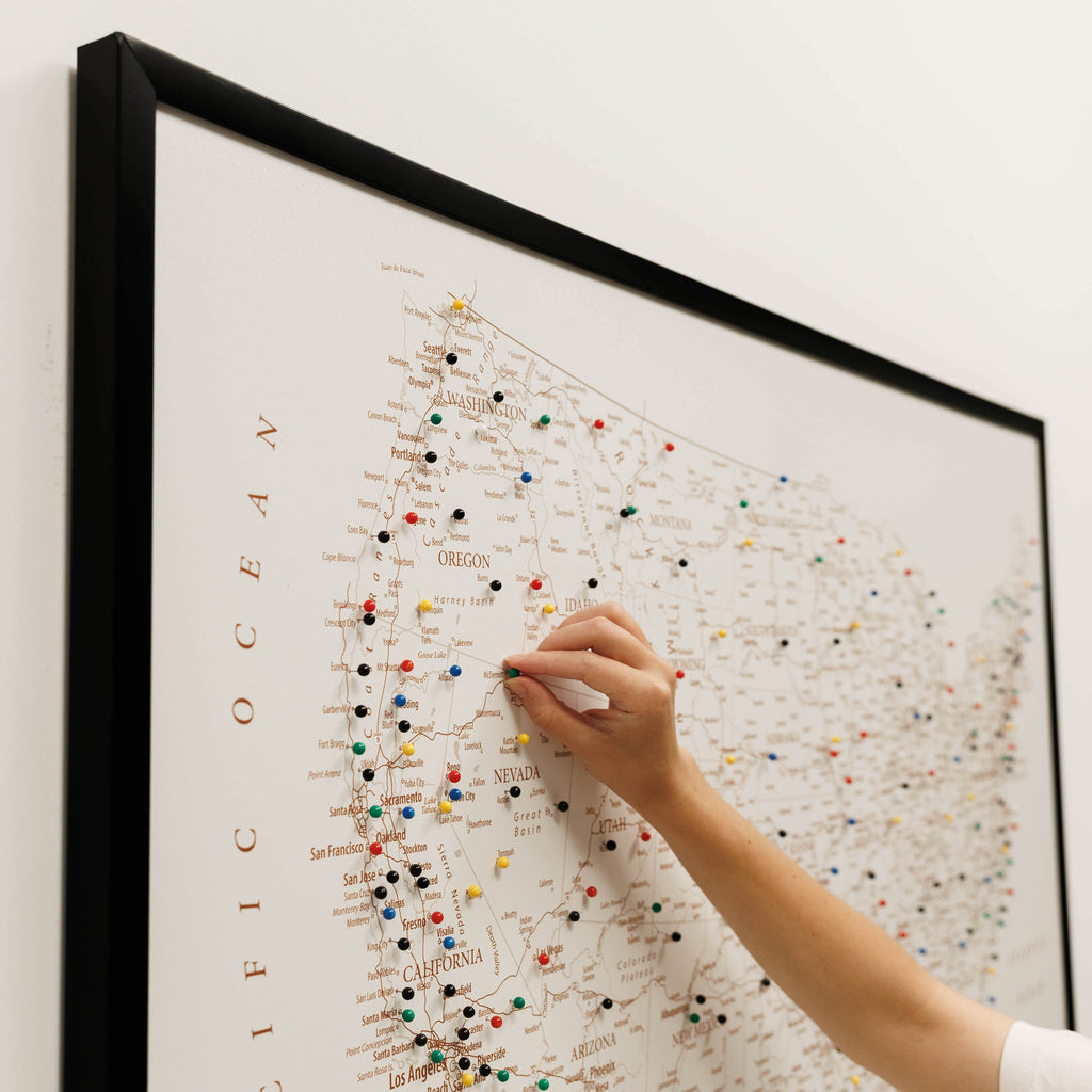 Wooden Canvas USA Map - Beige
