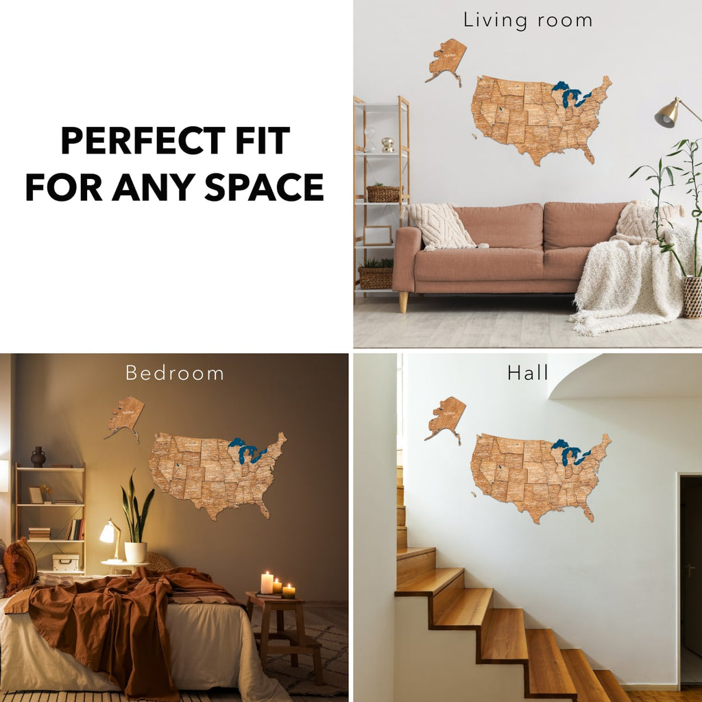Wooden 3d Map of USA - Oak - SJB-DIAMOND ELITES