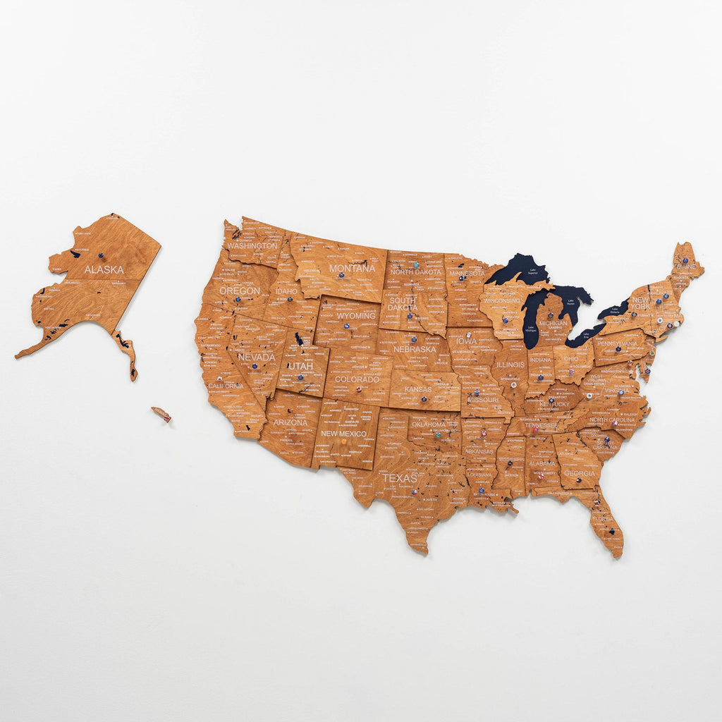 Wooden 3d Map of USA - Oak - SJB-DIAMOND ELITES