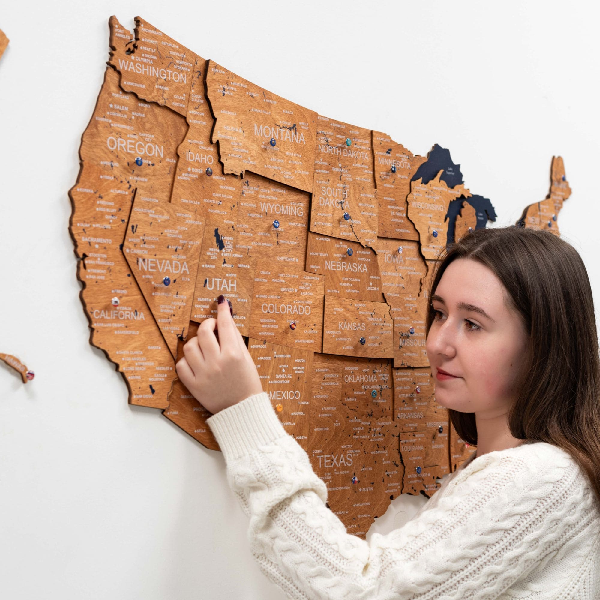 Wooden 3d Map of USA - Oak - SJB-DIAMOND ELITES