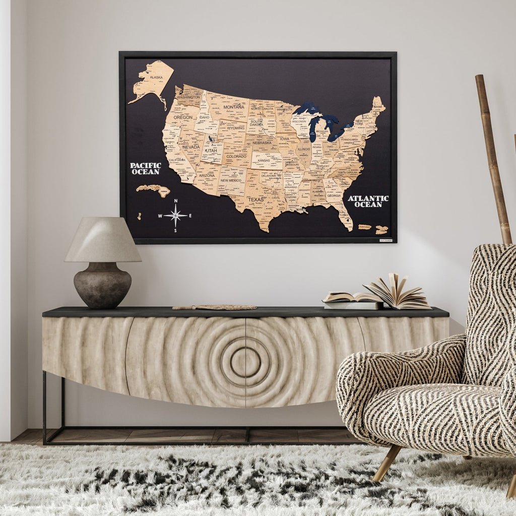 3D Wooden USA Map on Board Gold - SJB-DIAMOND ELITES