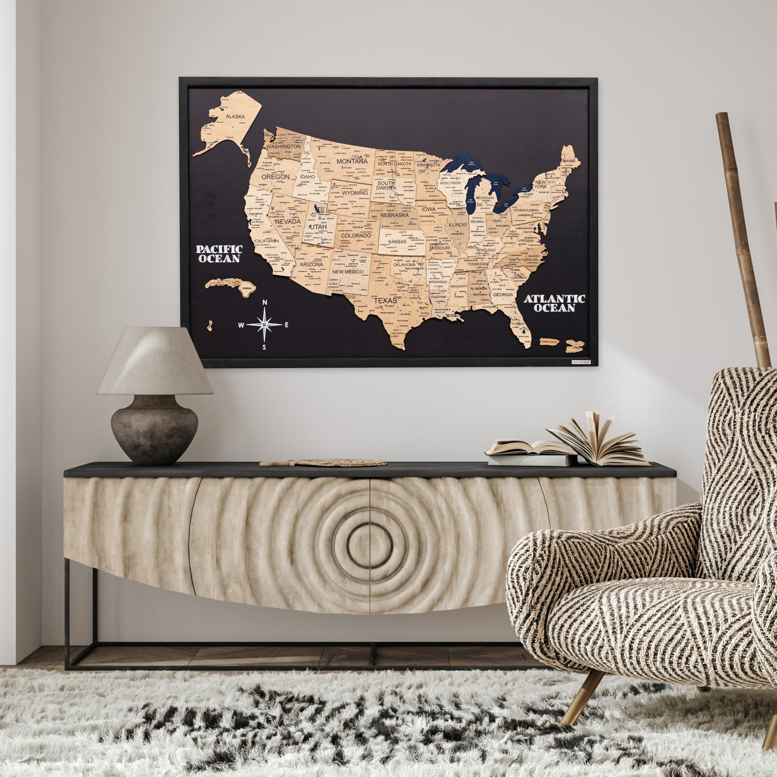 3D Wooden USA Map on Board Gold - SJB-DIAMOND ELITES