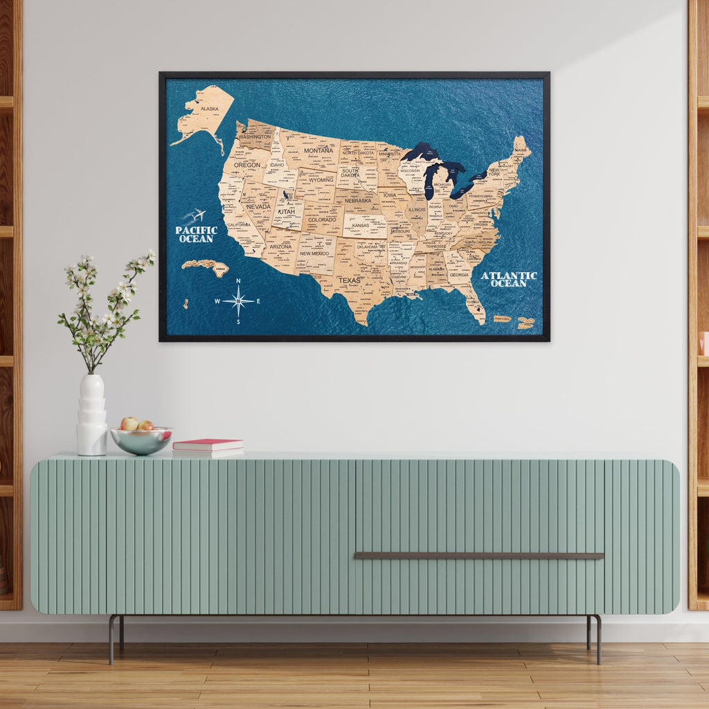 3D Wooden USA Map on Board Gold - SJB-DIAMOND ELITES