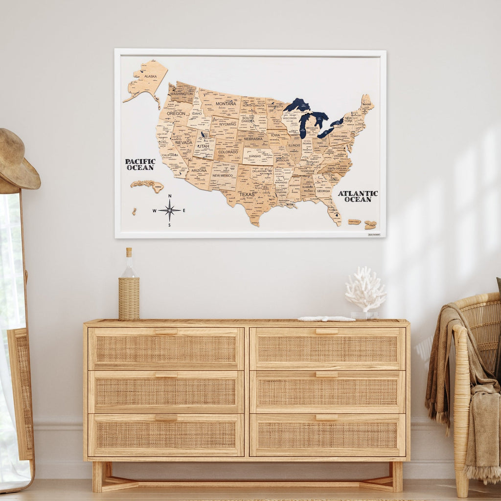 3D Wooden USA Map on Board Gold - SJB-DIAMOND ELITES