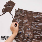 3D Wooden USA Map on Board Dark Walnut