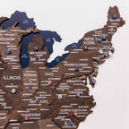 3D Wooden USA Map on Board Dark Walnut