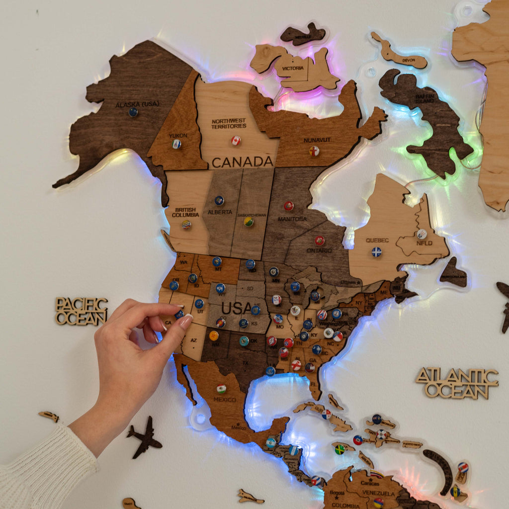 3D LED Wooden World Map 2.0 (with acrylic background) Enjoy The Wood
