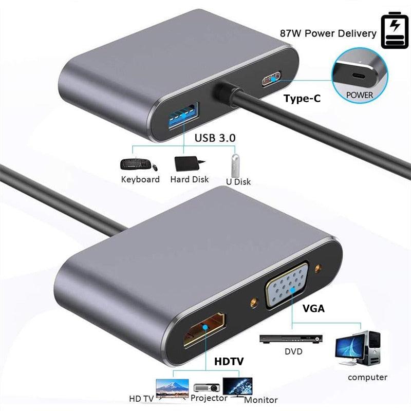 USB C to HDMI 4K VGA Adapter Compatible VGA USB C 3.0 Hub Adapter Charging Power PD Port Compatible For TV Laptop Projector Stevvex