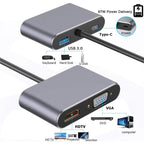 USB C to HDMI 4K VGA Adapter Compatible VGA USB C 3.0 Hub Adapter Charging Power PD Port Compatible For TV Laptop Projector Stevvex