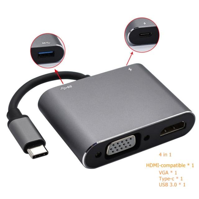 USB C to HDMI 4K VGA Adapter Compatible VGA USB C 3.0 Hub Adapter Charging Power PD Port Compatible For TV Laptop Projector Stevvex