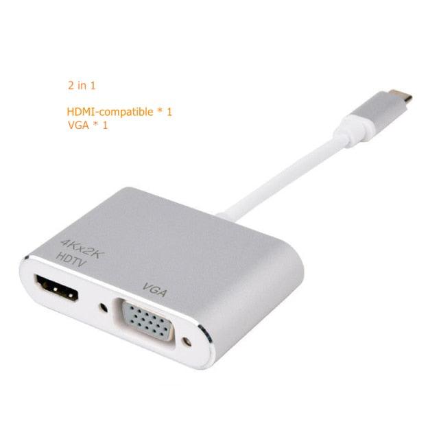 USB C to HDMI 4K VGA Adapter Compatible VGA USB C 3.0 Hub Adapter Charging Power PD Port Compatible For TV Laptop Projector Stevvex