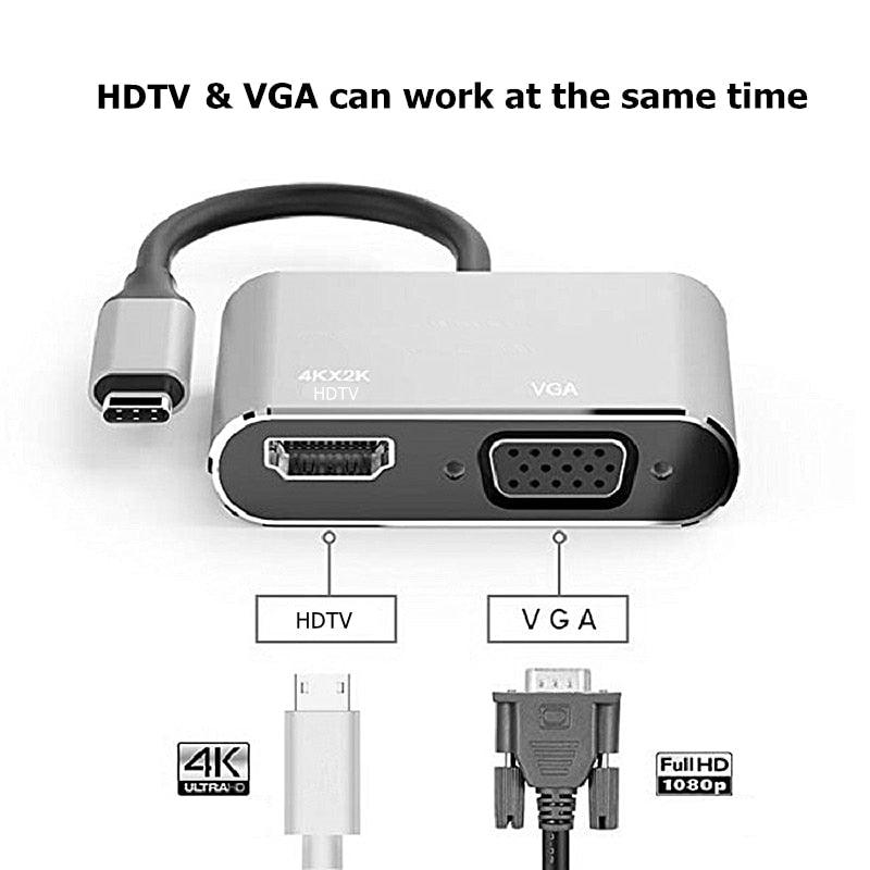 USB C to HDMI 4K VGA Adapter Compatible VGA USB C 3.0 Hub Adapter Charging Power PD Port Compatible For TV Laptop Projector Stevvex