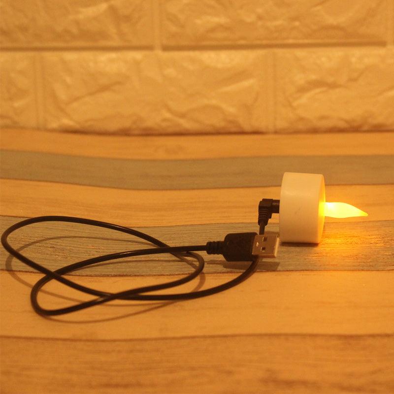 USB Charge One Piece Yellow Light LED Rechargeable Flameless Tea Light Candle With USB Flameless Flickering Candles Tea lights  Decoration Parties Weddings Family Dinner Outdoor Picnic Chargeable LED Battery Candles Stevvex