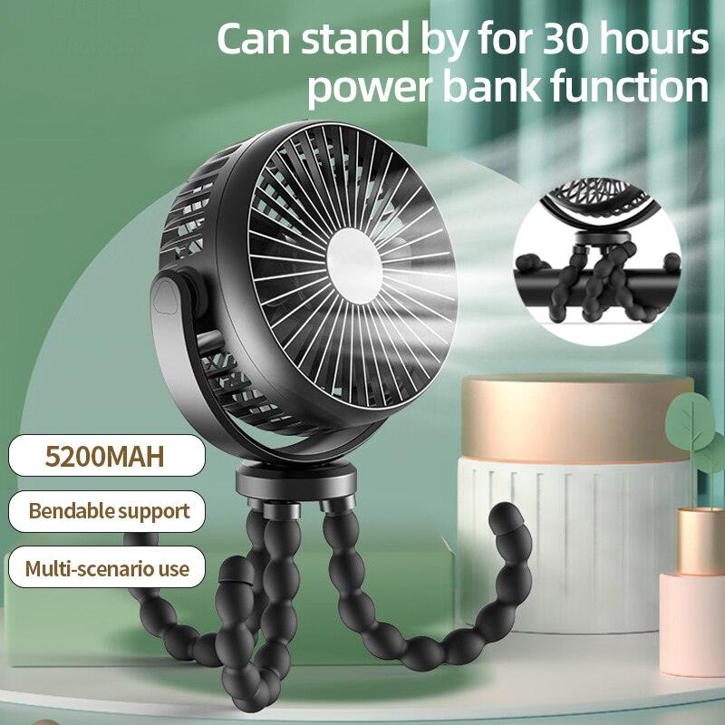 USB Desktop Folding Fan Outdoor Baby Stroller Handheld Fan Summer Mute Small Multifunctional Octopus Mini Fan Flexible Tripod for Stroller Student Bed Desk Bike Crib Car Rides USB or Battery Powered Safe Quiet and Long Lasting Fan Stevvex