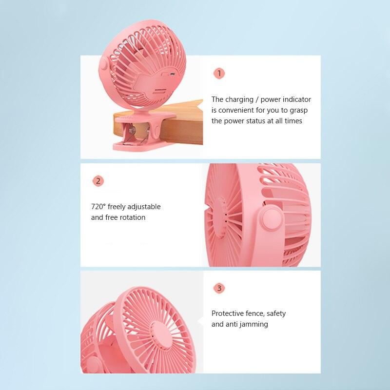 USB Mini Fan Mini Student Class Dormitory Quiet Office Desktop Clip Charging Fan Ultra Long Range Silent Clip Fan Rechargeable Fan with 3 Speeds Strong Clamp 360°Rotate Personal Fan for Office Home Stevvex