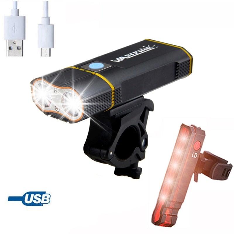 USB Rechargeable Handlebar Headlight Front Bike Light LED Lamp Built-In Rechargeable Bike Light Front And Rear Super Bright Bicycle Headlight And Tail Light Set 4 Lighting Modes