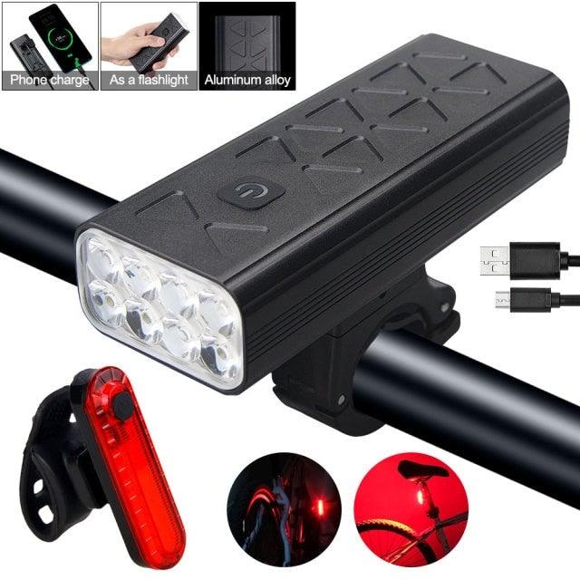 USB Rechargeable Handlebar Headlight Front Bike Light LED Lamp Built-In Rechargeable Bike Light Front And Rear Super Bright Bicycle Headlight And Tail Light Set 4 Lighting Modes