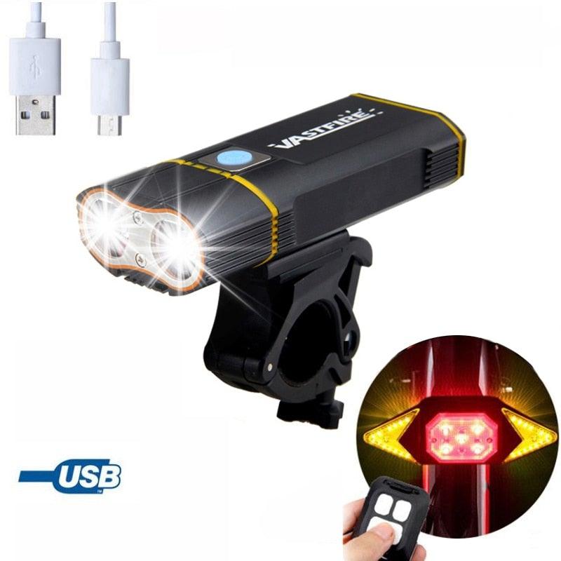 USB Rechargeable Handlebar Headlight Front Bike Light LED Lamp Built-In Rechargeable Bike Light Front And Rear Super Bright Bicycle Headlight And Tail Light Set 4 Lighting Modes